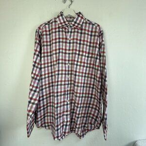 Peter Millar Mens Plaid Checkered Long Sleeve Button-Up Shirt Large Red Casual
